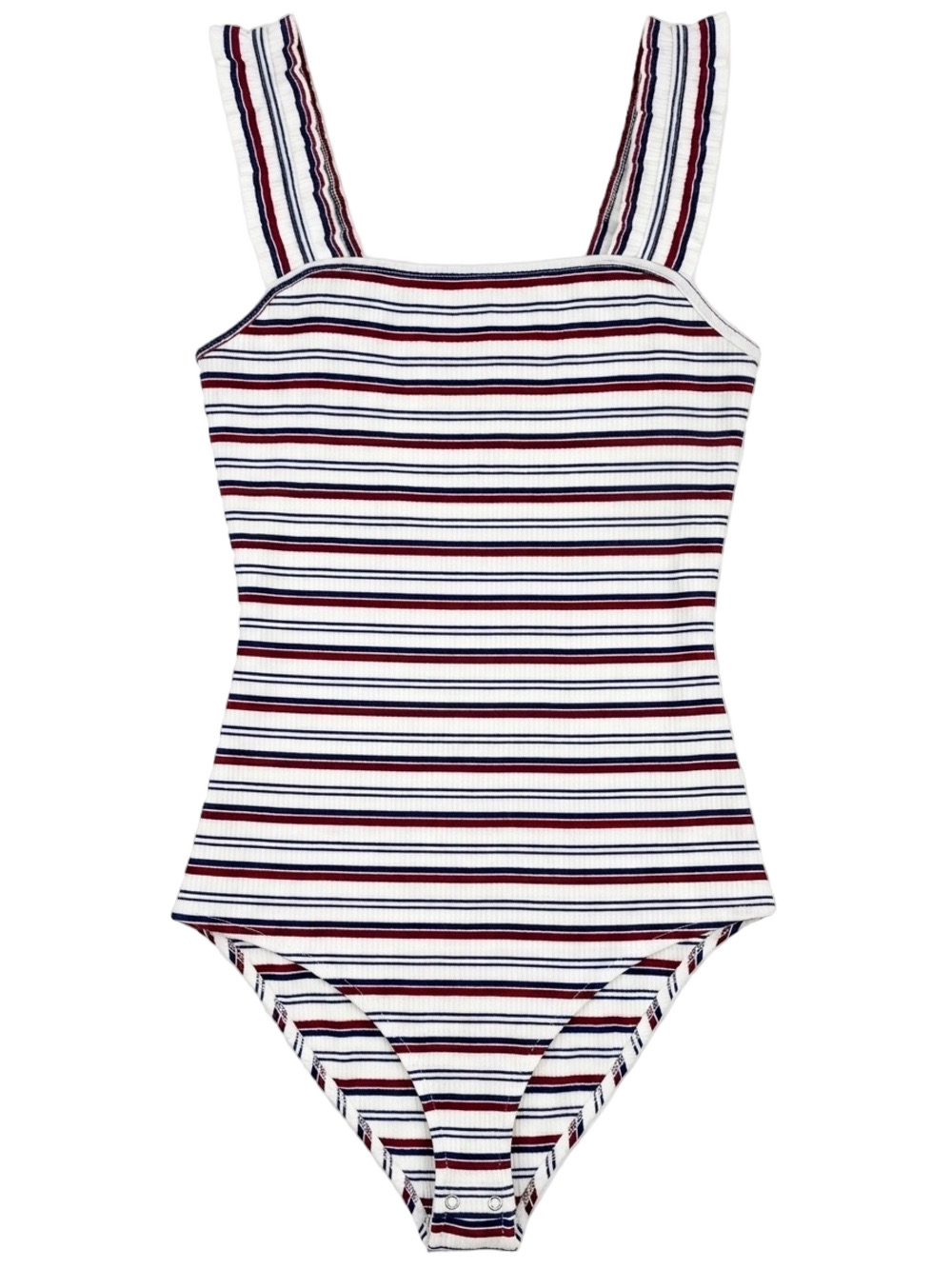 Heatherly Raina Tank Bodysuit Stripe Square Neck Ruffle Strap Petite Xl